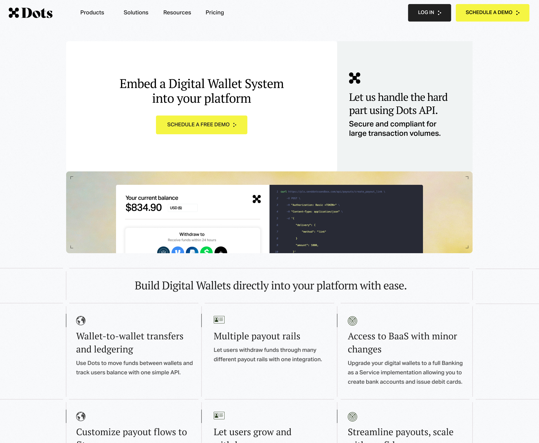Dots Digital Wallets desktop page